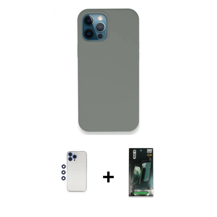 MARSİLYAN™- iPhone 12 Pro Max Kılıf Zirve Modern Özel Seri - Siyah 360 Mat Full Body Arka Koruyucu + Lacivert Shine Kamera Lens