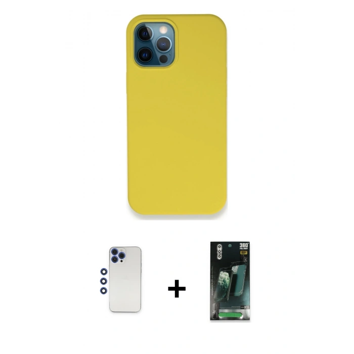MARSİLYAN™- iPhone 12 Pro Max Kılıf Zirve Modern Özel Seri - Siyah 360 Mat Full Body Arka Koruyucu + Lacivert Shine Kamera Lens