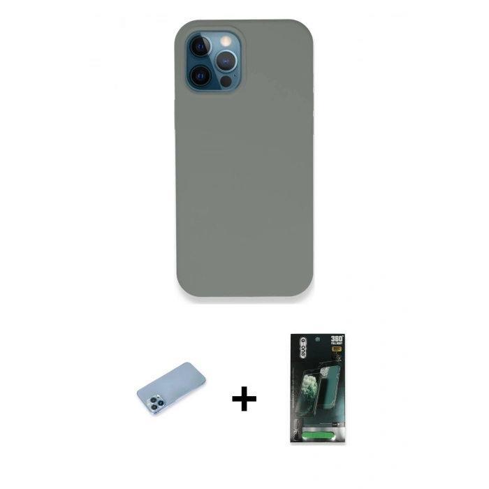 MARSİLYAN™- iPhone 12 Pro Max Kılıf Zirve Modern Özel Seri - Siyah 360 Mat Full Body Arka Koruyucu + Shine Kamera Lens Koruma Cam - MI