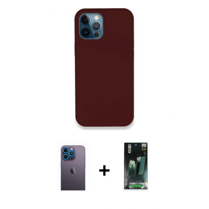 MARSİLYAN™- iPhone 12 Pro Max Kılıf Zirve Modern Özel Seri - Siyah 360 Mat Full Body Arka Koruyucu + Mavi Neon Fosforlu Kamera Lens