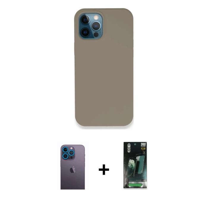 MARSİLYAN™- iPhone 12 Pro Max Kılıf Zirve Modern Özel Seri - Siyah 360 Mat Full Body Arka Koruyucu + Mavi Neon Fosforlu Kamera Lens