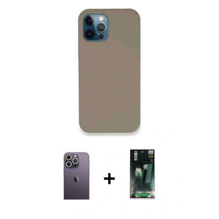 MARSİLYAN™- iPhone 12 Pro Max Kılıf Zirve Modern Özel Seri - Siyah 360 Mat Full Body Arka Koruyucu + Neon Fosforlu Kamera Lens - BZ