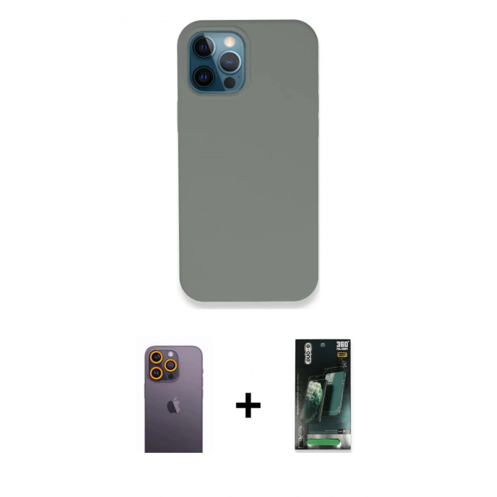MARSİLYAN™- iPhone 12 Pro Max Kılıf Zirve Modern Özel Seri - Siyah 360 Mat Full Body Arka Koruyucu + Sarı Neon Fosforlu Kamera Lens