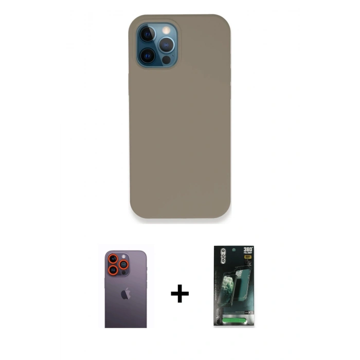 MARSİLYAN™- iPhone 12 Pro Max Kılıf Zirve Modern Özel Seri - Siyah 360 Mat Full Body Arka Koruyucu + Neon Fosforlu Kamera Lens - TU