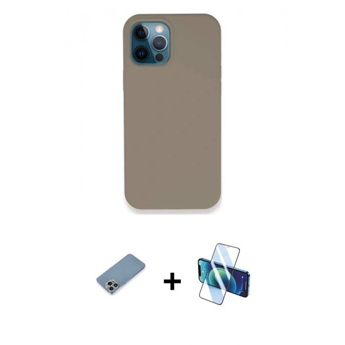 MARSİLYAN™- iPhone 12 Pro Max Kılıf Zirve Modern Özel Seri - Siyah 3D Antistatik Cam Ekran Koruyucu + Shine Kamera Lens Koruma Cam - GI