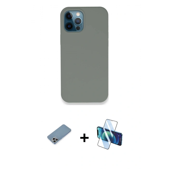 MARSİLYAN™- iPhone 12 Pro Max Kılıf Zirve Modern Özel Seri - Siyah 3D Antistatik Cam Ekran Koruyucu + Shine Kamera Lens Koruma Cam - GI