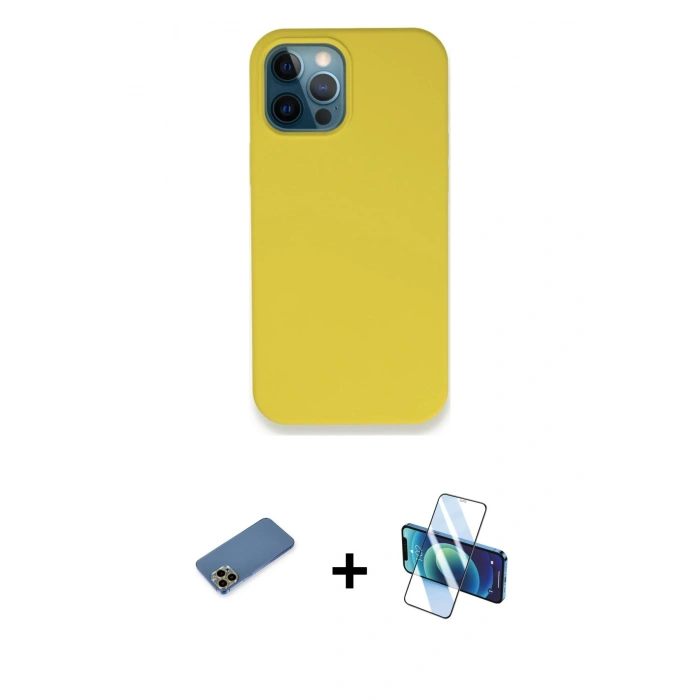 MARSİLYAN™- iPhone 12 Pro Max Kılıf Zirve Modern Özel Seri - Siyah 3D Antistatik Cam Ekran Koruyucu + Shine Kamera Lens Koruma Cam - GD