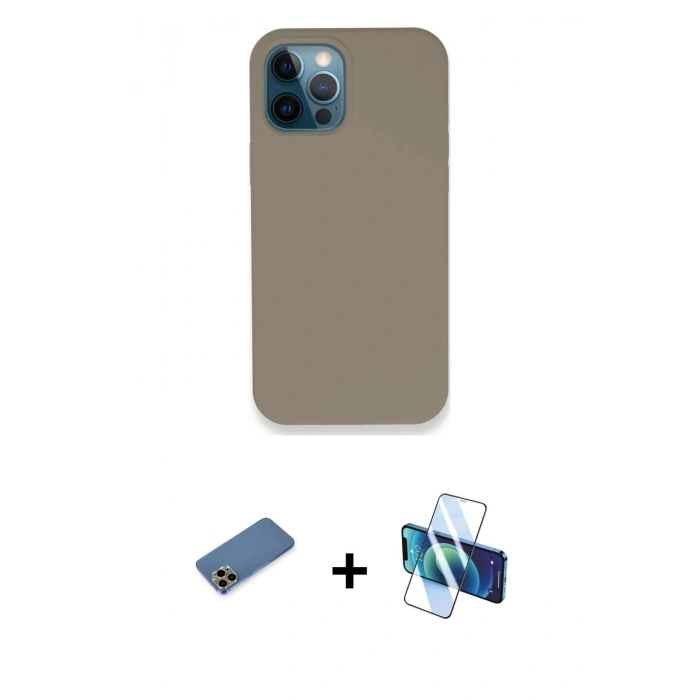 MARSİLYAN™- iPhone 12 Pro Max Kılıf Zirve Modern Özel Seri - Siyah 3D Antistatik Cam Ekran Koruyucu + Shine Kamera Lens Koruma Cam - GD