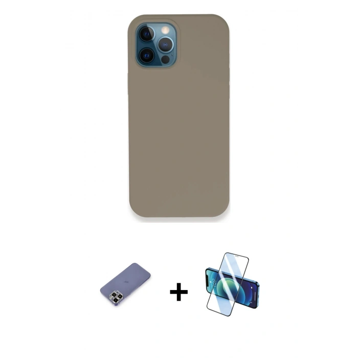 MARSİLYAN™- iPhone 12 Pro Max Kılıf Zirve Modern Özel Seri - Siyah 3D Antistatik Cam Ekran Koruyucu + Metal Kamera Lens Koruma Cam - GD