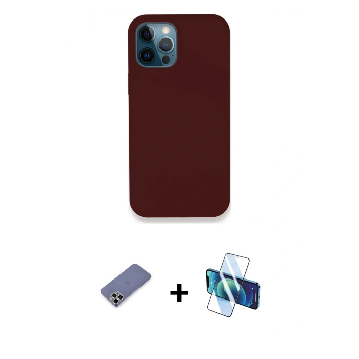 MARSİLYAN™- iPhone 12 Pro Max Kılıf Zirve Modern Özel Seri - Siyah 3D Antistatik Cam Ekran Koruyucu + Metal Kamera Lens Koruma Cam - GD