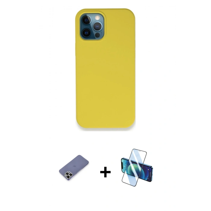 MARSİLYAN™- iPhone 12 Pro Max Kılıf Zirve Modern Özel Seri - Siyah 3D Antistatik Cam Ekran Koruyucu + Metal Kamera Lens Koruma Cam - GD