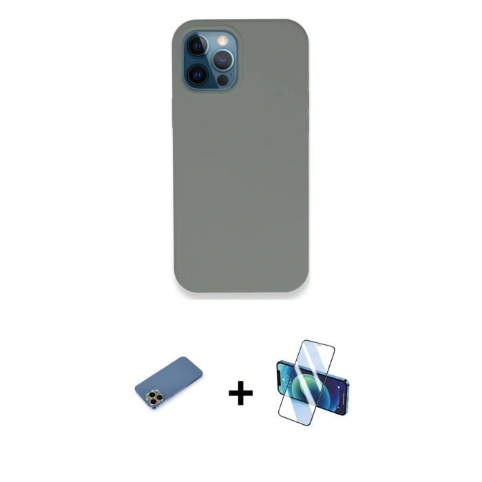 MARSİLYAN™- iPhone 12 Pro Max Kılıf Zirve Modern Özel Seri - Siyah 3D Antistatik Cam Ekran Koruyucu + Shine Kamera Lens Koruma Cam - GD