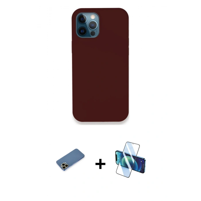 MARSİLYAN™- iPhone 12 Pro Max Kılıf Zirve Modern Özel Seri - Siyah 3D Antistatik Cam Ekran Koruyucu + Shine Kamera Lens Koruma Cam - GD