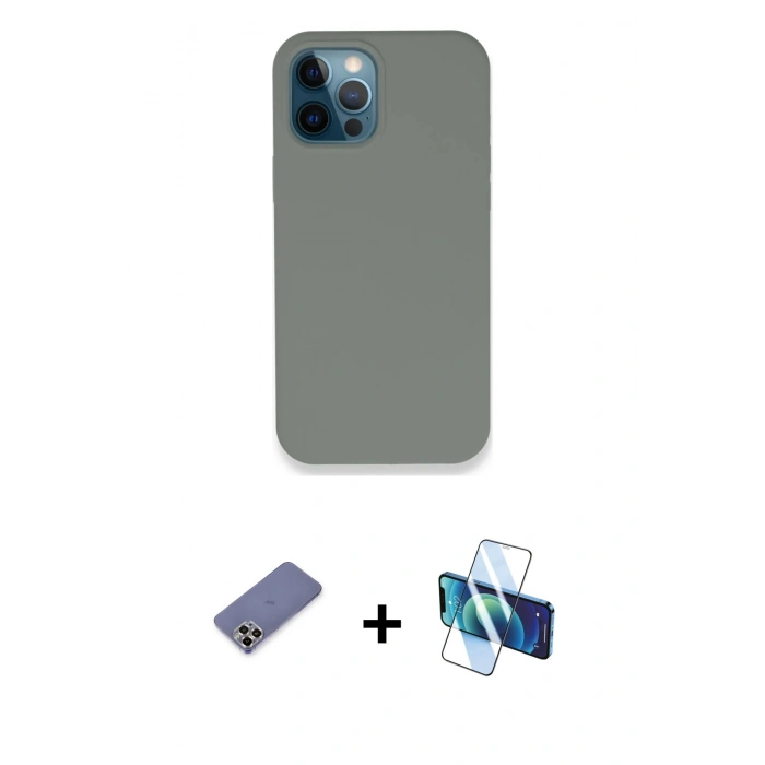 MARSİLYAN™- iPhone 12 Pro Max Kılıf Zirve Modern Özel Seri - Siyah 3D Antistatik Cam Ekran Koruyucu + Metal Kamera Lens Koruma Cam - GD