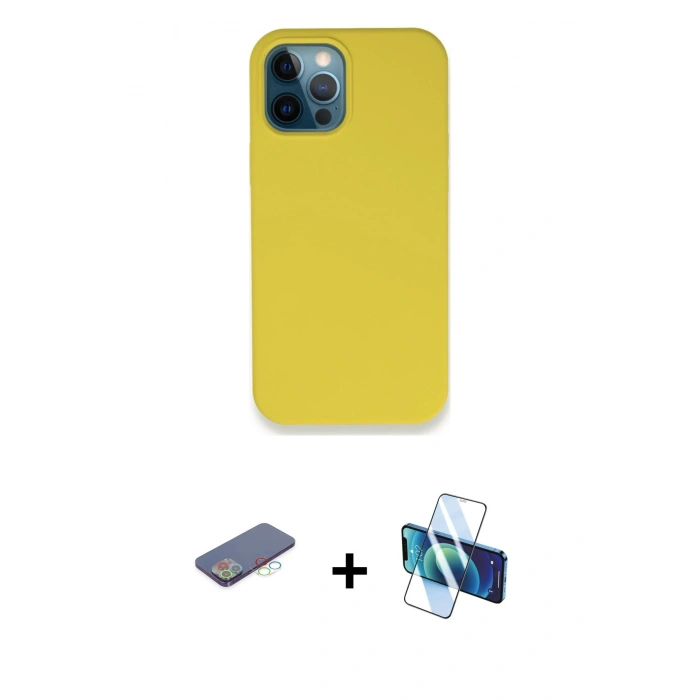 MARSİLYAN™- iPhone 12 Pro Max Kılıf Zirve Modern Özel Seri - Siyah 3D Antistatik Cam Ekran Koruyucu + Renkli Kamera Lens Koruma Cam - MI