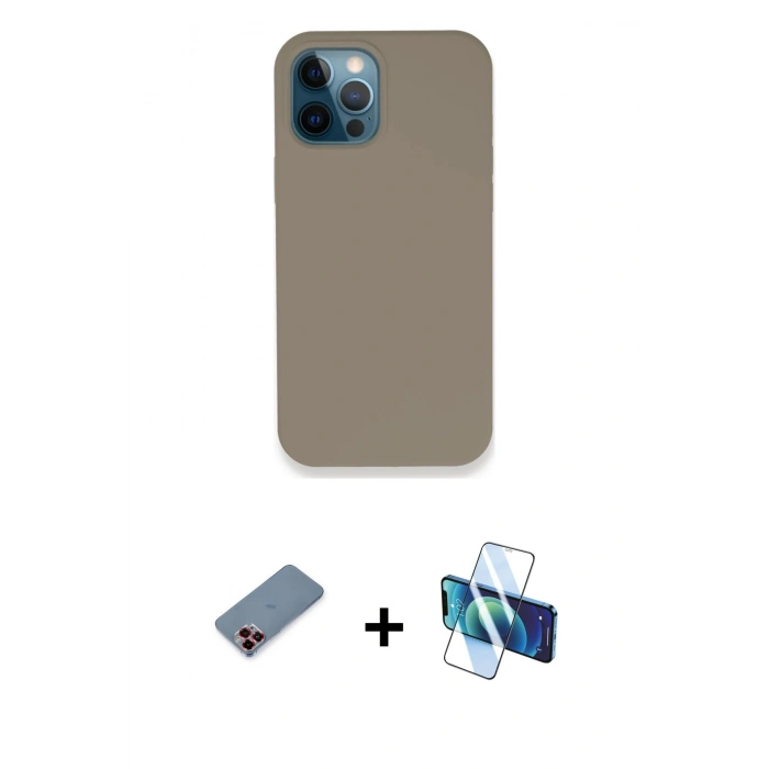 MARSİLYAN™- iPhone 12 Pro Max Kılıf Zirve Modern Özel Seri - Siyah 3D Antistatik Cam Ekran Koruyucu + Metal Kamera Lens Koruma Cam - KI