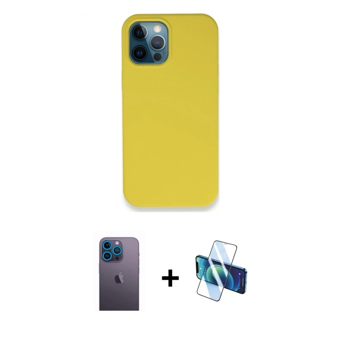 MARSİLYAN™- iPhone 12 Pro Max Kılıf Zirve Modern Özel Seri - Siyah 3D Antistatik Cam Ekran Koruyucu + Neon Fosforlu Kamera Lens - MI