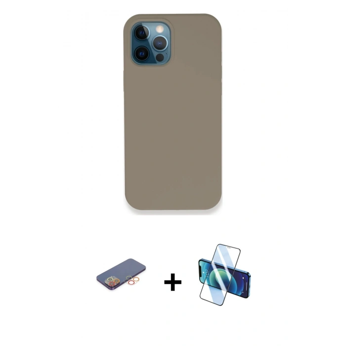MARSİLYAN™- iPhone 12 Pro Max Kılıf Zirve Modern Özel Seri - Siyah 3D Antistatik Cam Ekran Koruyucu + Renkli Kamera Lens Koruma Cam - TU