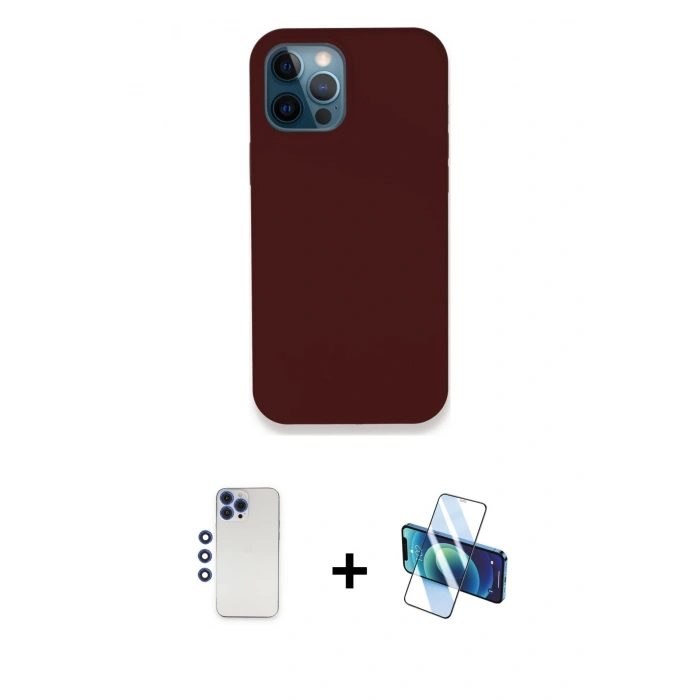 MARSİLYAN™- iPhone 12 Pro Max Kılıf Zirve Modern Özel Seri - Siyah 3D Antistatik Cam Ekran Koruyucu + Shine Kamera Lens - LT