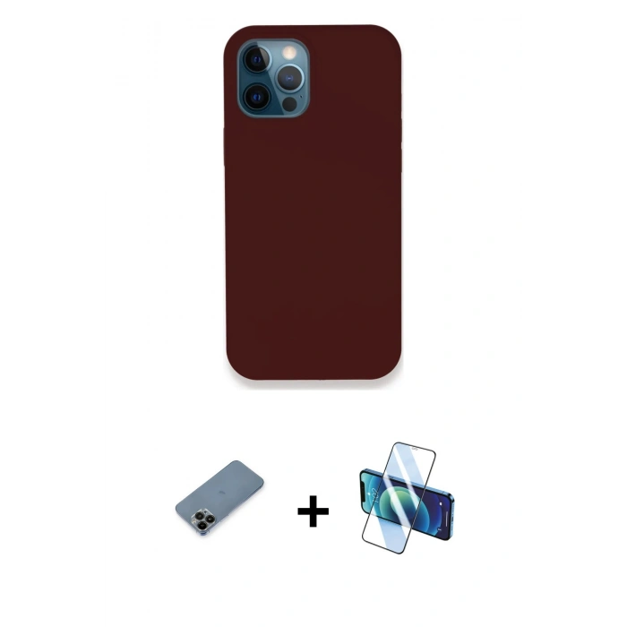 MARSİLYAN™- iPhone 12 Pro Max Kılıf Zirve Modern Özel Seri - Siyah 3D Antistatik Cam Ekran Koruyucu + Shine Kamera Lens Koruma Cam - SH