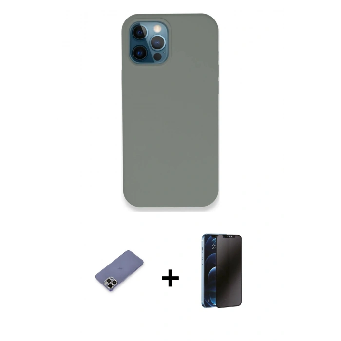MARSİLYAN™- iPhone 12 Pro Max Kılıf Zirve Modern Özel Seri - Siyah 3D Antistatik Hayalet Cam Ekran Koruyucu + Metal Kamera Lens Koruma Cam - GD