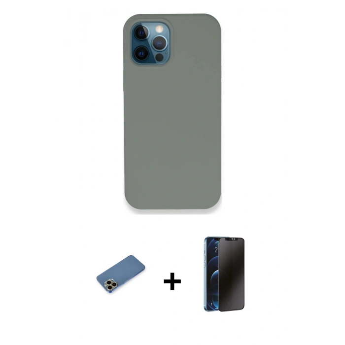 MARSİLYAN™- iPhone 12 Pro Max Kılıf Zirve Modern Özel Seri - Siyah 3D Antistatik Hayalet Cam Ekran Koruyucu + Shine Kamera Lens Koruma Cam - GD
