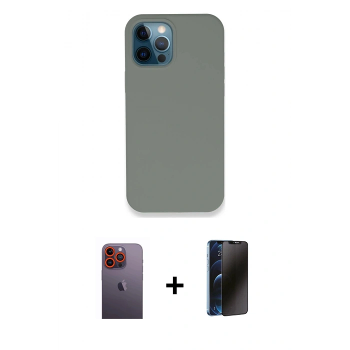 MARSİLYAN™- iPhone 12 Pro Max Kılıf Zirve Modern Özel Seri - Siyah 3D Antistatik Hayalet Cam Ekran Koruyucu + Neon Fosforlu Kamera Lens - TU