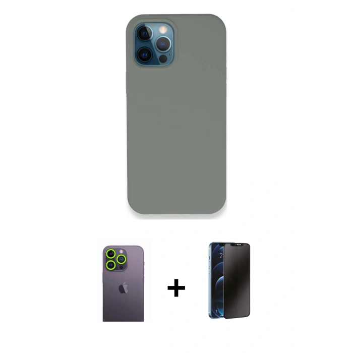 MARSİLYAN™- iPhone 12 Pro Max Kılıf Zirve Modern Özel Seri - Siyah 3D Antistatik Hayalet Cam Ekran Koruyucu + Yeşil Neon Fosforlu Kamera Lens