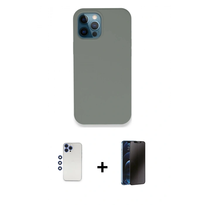 MARSİLYAN™- iPhone 12 Pro Max Kılıf Zirve Modern Özel Seri - Siyah 3D Antistatik Hayalet Cam Ekran Koruyucu + Shine Kamera Lens - LT