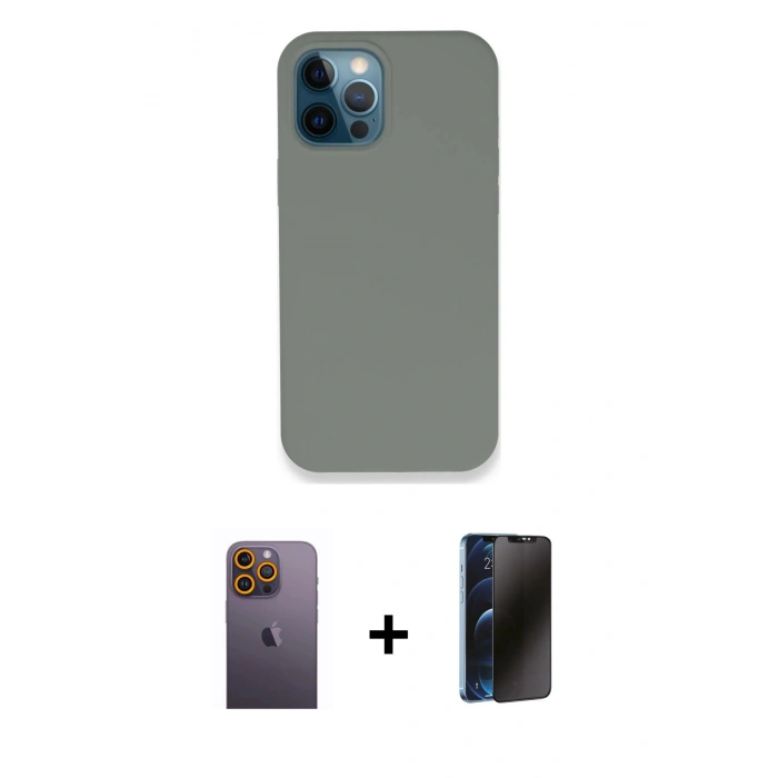 MARSİLYAN™- iPhone 12 Pro Max Kılıf Zirve Modern Özel Seri - Siyah 3D Antistatik Hayalet Cam Ekran Koruyucu + Neon Fosforlu Kamera Lens - SI