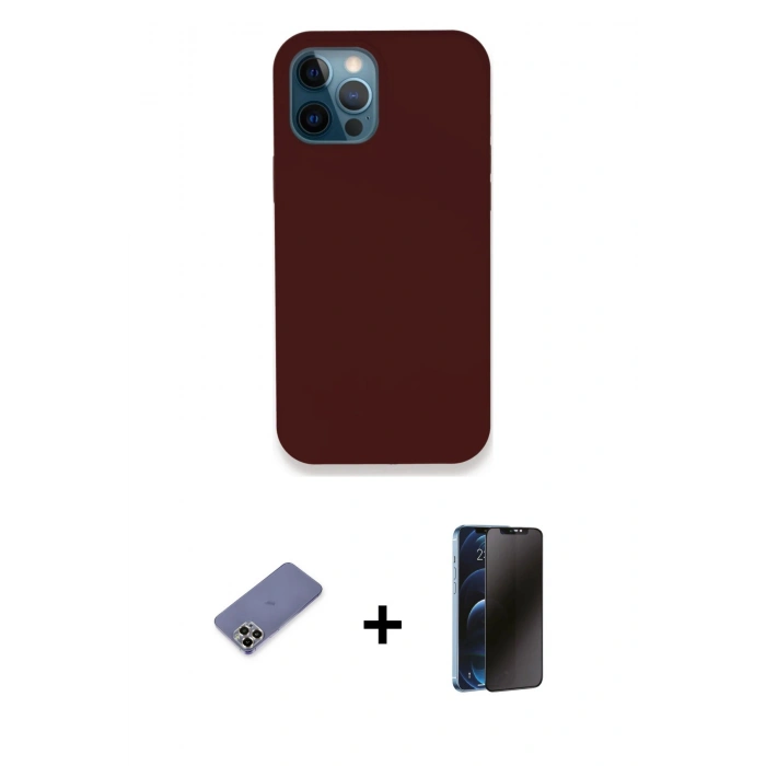MARSİLYAN™- iPhone 12 Pro Max Kılıf Zirve Modern Özel Seri - Siyah 3D Antistatik Hayalet Cam Ekran Koruyucu + Metal Kamera Lens Koruma Cam - GD
