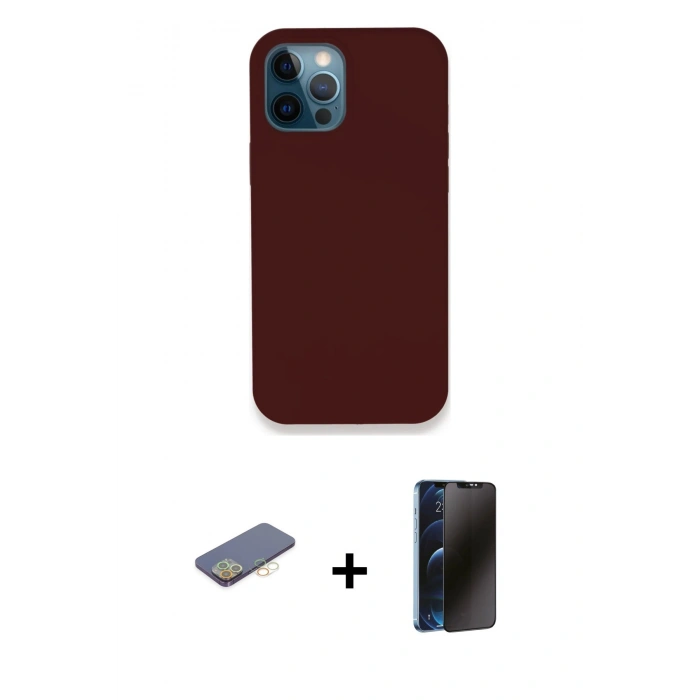 MARSİLYAN™- iPhone 12 Pro Max Kılıf Zirve Modern Özel Seri - Siyah 3D Antistatik Hayalet Cam Ekran Koruyucu + Renkli Kamera Lens Koruma Cam - SI