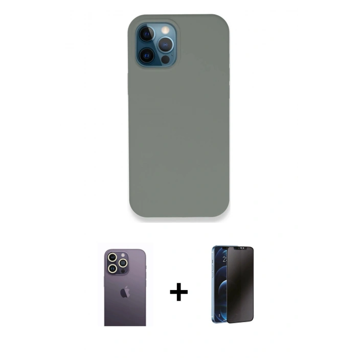 MARSİLYAN™- iPhone 12 Pro Max Kılıf Zirve Modern Özel Seri - Siyah 3D Antistatik Hayalet Cam Ekran Koruyucu + Beyaz Neon Fosforlu Kamera Lens