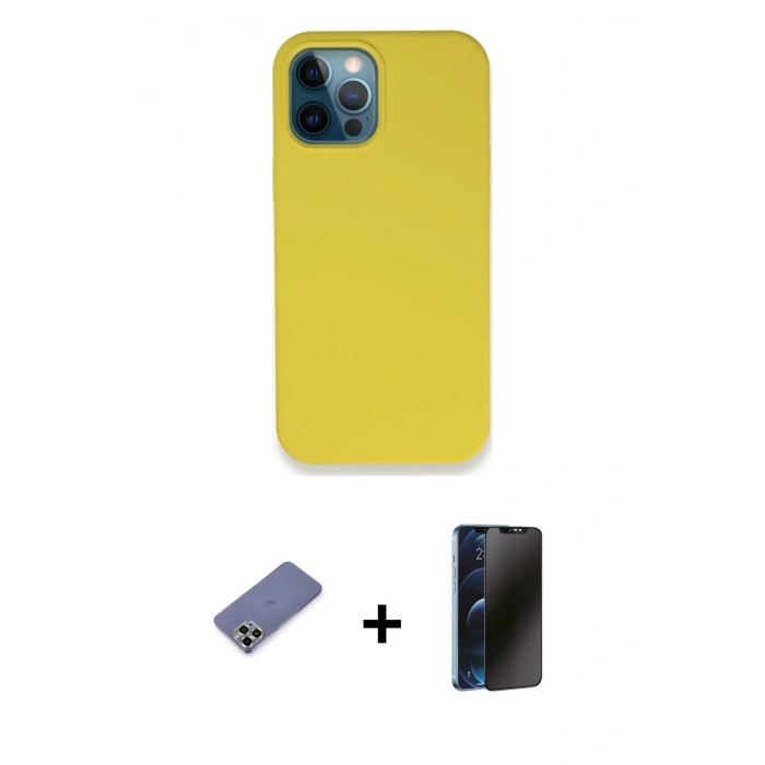 MARSİLYAN™- iPhone 12 Pro Max Kılıf Zirve Modern Özel Seri - Siyah 3D Antistatik Hayalet Cam Ekran Koruyucu + Metal Kamera Lens Koruma Cam - GD