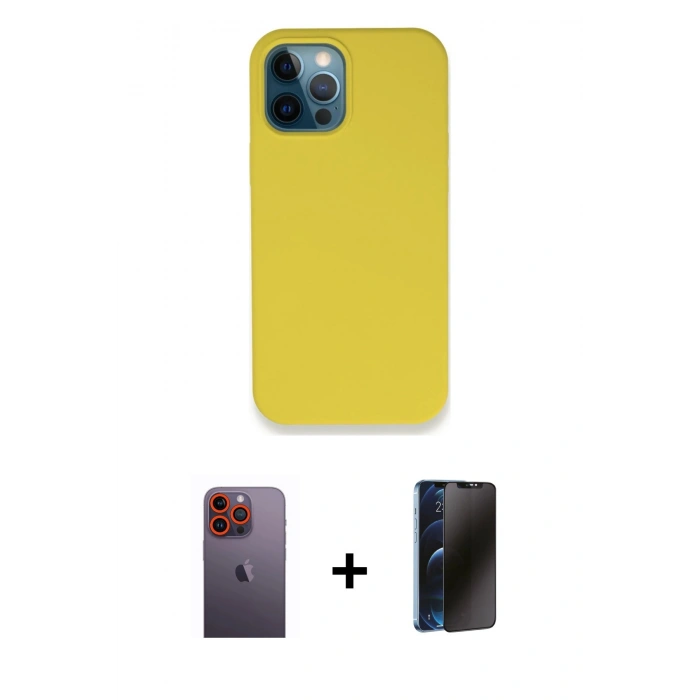 MARSİLYAN™- iPhone 12 Pro Max Kılıf Zirve Modern Özel Seri - Siyah 3D Antistatik Hayalet Cam Ekran Koruyucu + Neon Fosforlu Kamera Lens - TU