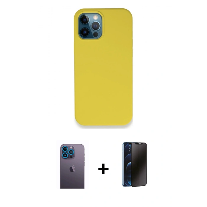 MARSİLYAN™- iPhone 12 Pro Max Kılıf Zirve Modern Özel Seri - Siyah 3D Antistatik Hayalet Cam Ekran Koruyucu + Mavi Neon Fosforlu Kamera Lens