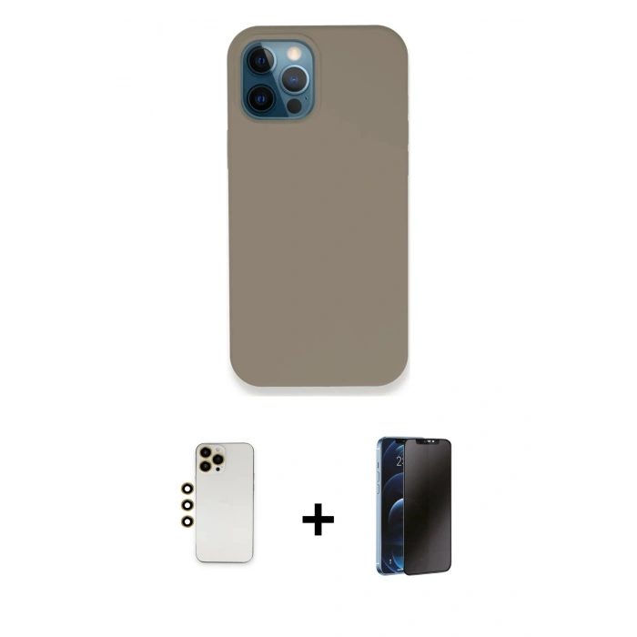 MARSİLYAN™- iPhone 12 Pro Max Kılıf Zirve Modern Özel Seri - Siyah 3D Antistatik Hayalet Cam Ekran Koruyucu + Shine Kamera Lens - GD