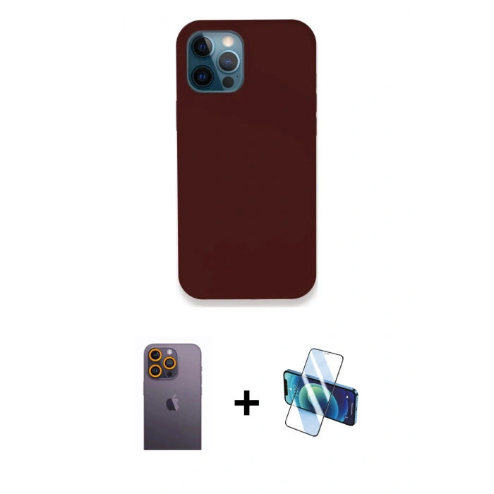 MARSİLYAN™- iPhone 12 Pro Max Kılıf Zirve Modern Özel Seri - Siyah 3D Antistatik Seramik Nano Ekran Koruyucu + Neon Fosforlu Kamera Lens - SI