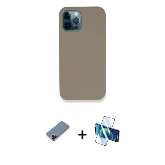 MARSİLYAN™- iPhone 12 Pro Max Kılıf Zirve Modern Özel Seri - Siyah 3D Antistatik Seramik Nano Ekran Koruyucu + Metal Kamera Lens Koruma Cam - SH