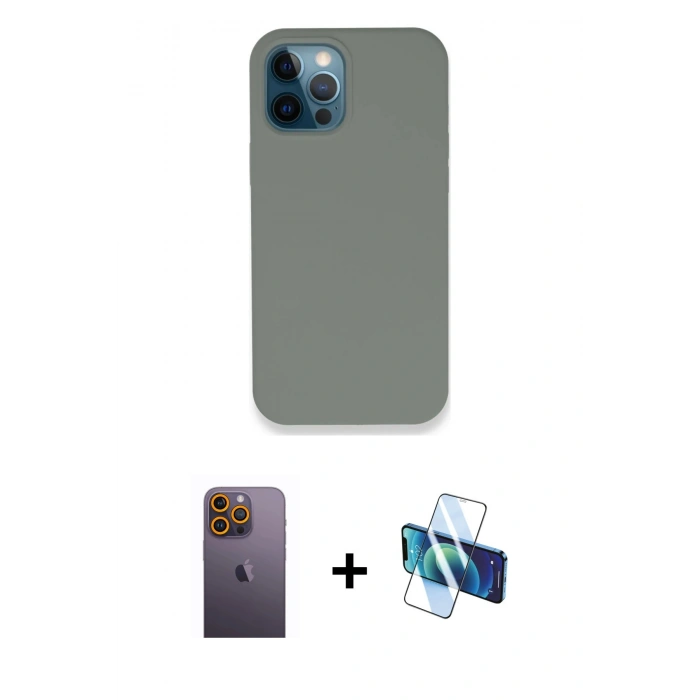 MARSİLYAN™- iPhone 12 Pro Max Kılıf Zirve Modern Özel Seri - Siyah 3D Antistatik Seramik Nano Ekran Koruyucu + Neon Fosforlu Kamera Lens - SI