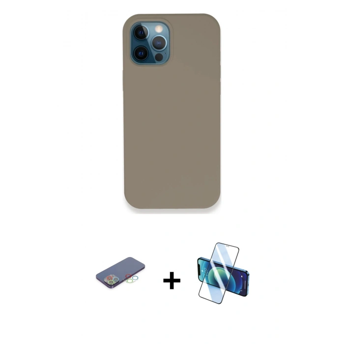 MARSİLYAN™- iPhone 12 Pro Max Kılıf Zirve Modern Özel Seri - Siyah 3D Antistatik Seramik Nano Ekran Koruyucu + Renkli Kamera Lens Koruma Cam - MI