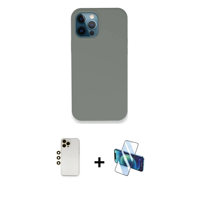 MARSİLYAN™- iPhone 12 Pro Max Kılıf Zirve Modern Özel Seri - Siyah 3D Antistatik Seramik Nano Ekran Koruyucu + Shine Kamera Lens - GD