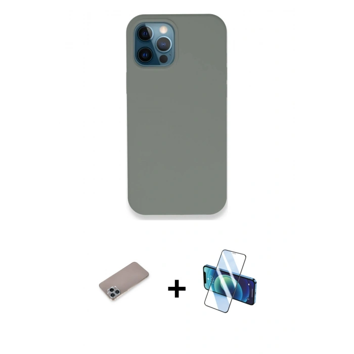 MARSİLYAN™- iPhone 12 Pro Max Kılıf Zirve Modern Özel Seri - Siyah 3D Antistatik Seramik Nano Ekran Koruyucu + Shine Kamera Lens Koruma Cam - SABE