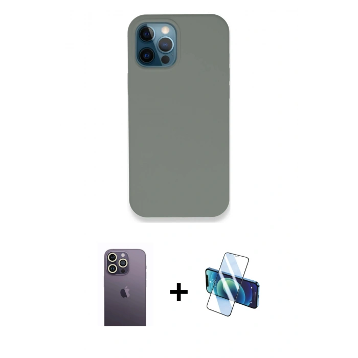 MARSİLYAN™- iPhone 12 Pro Max Kılıf Zirve Modern Özel Seri - Siyah 3D Antistatik Seramik Nano Ekran Koruyucu + Neon Fosforlu Kamera Lens - BZ