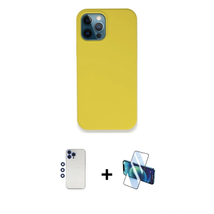 MARSİLYAN™- iPhone 12 Pro Max Kılıf Zirve Modern Özel Seri - Siyah 3D Antistatik Seramik Nano Ekran Koruyucu + Shine Kamera Lens - LT