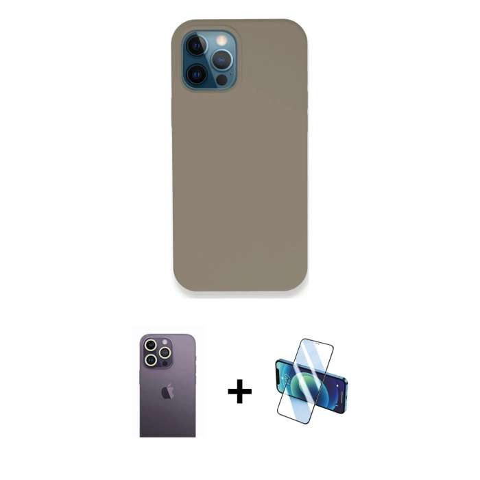 MARSİLYAN™- iPhone 12 Pro Max Kılıf Zirve Modern Özel Seri - Siyah 3D Antistatik Seramik Nano Ekran Koruyucu + Neon Fosforlu Kamera Lens - BZ