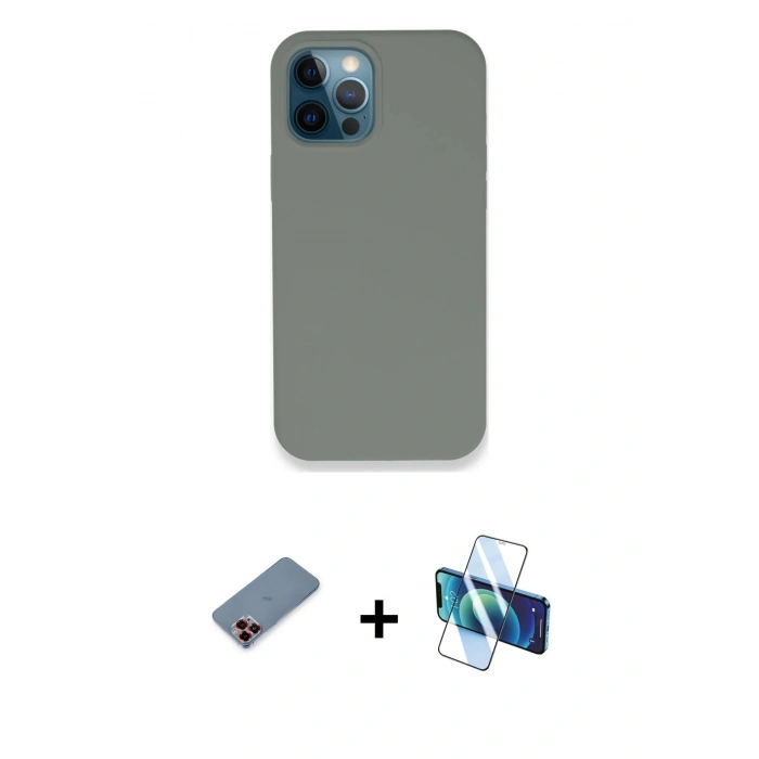 MARSİLYAN™- iPhone 12 Pro Max Kılıf Zirve Modern Özel Seri - Siyah 3D Antistatik Seramik Nano Ekran Koruyucu + Kırmızı Metal Kamera Lens Koruma Cam