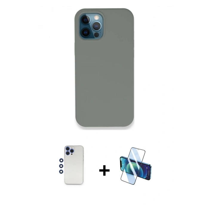 MARSİLYAN™- iPhone 12 Pro Max Kılıf Zirve Modern Özel Seri - Siyah 3D Antistatik Seramik Nano Ekran Koruyucu + Shine Kamera Lens - LT