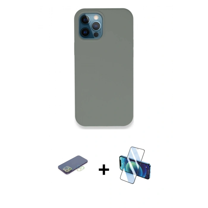 MARSİLYAN™- iPhone 12 Pro Max Kılıf Zirve Modern Özel Seri - Siyah 3D Antistatik Seramik Nano Ekran Koruyucu + Renkli Kamera Lens Koruma Cam - YL