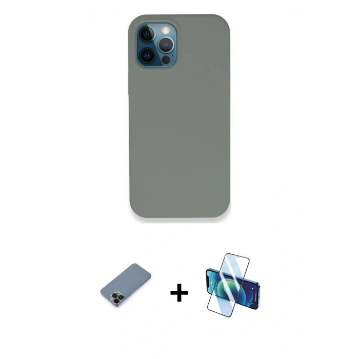 MARSİLYAN™- iPhone 12 Pro Max Kılıf Zirve Modern Özel Seri - Siyah 3D Antistatik Seramik Nano Ekran Koruyucu + Metal Kamera Lens Koruma Cam - SH